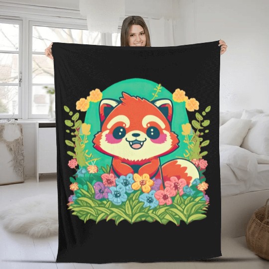 A Rosy Cheeked Red Panda s Colorful Garden Fleece Blankets