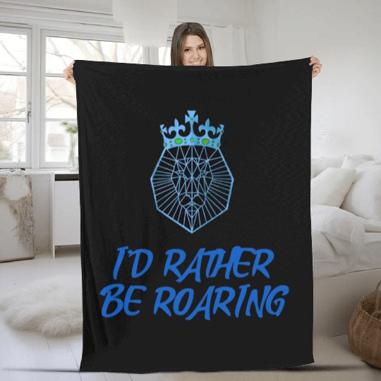 Blue Geometric Lion Head Fleece Blankets