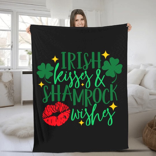Irish Kisses And Shamrock Wishes Fleece Blankets