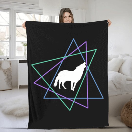 Geometric Howling Wolf Fleece Blankets