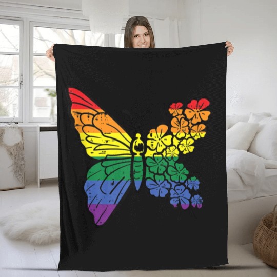 Gay Pride Butterfly Flower Rainbow Flag Lgbt Fleece Blankets