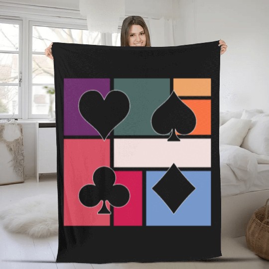 Vintage Playing Cards – Retro Suit Symbols Fleece Blankets