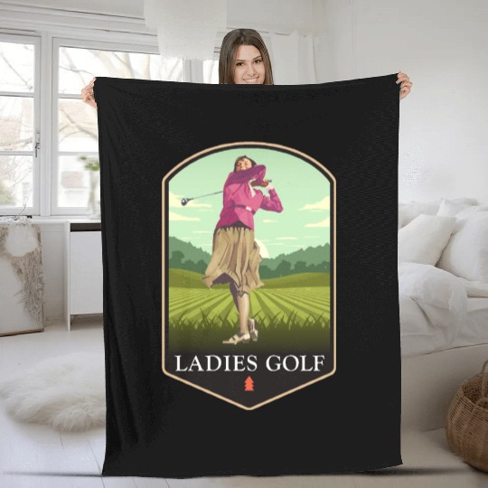 Ladies Golf Course Girl Golfer Vintage Play Women Fleece Blankets