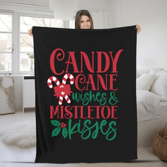 Candy Cane Wishes Mistletoe Kisses Fleece Blankets