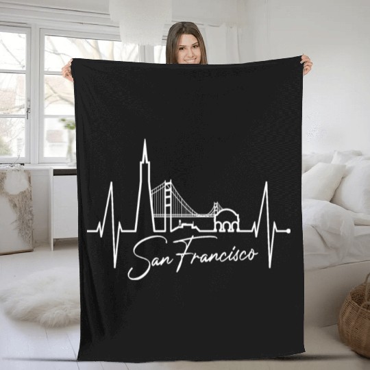 San Francisco Skyline Heartbeat California Lover Fleece Blankets