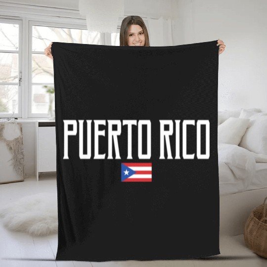Puerto Rico Flag White Text Fleece Blankets