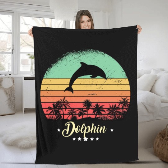 Dolphin Vintage Animals Retro Sunset Sea Animals Fleece Blankets