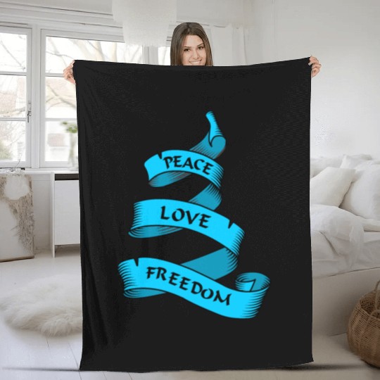 Peace love freedom blue Fleece Blankets