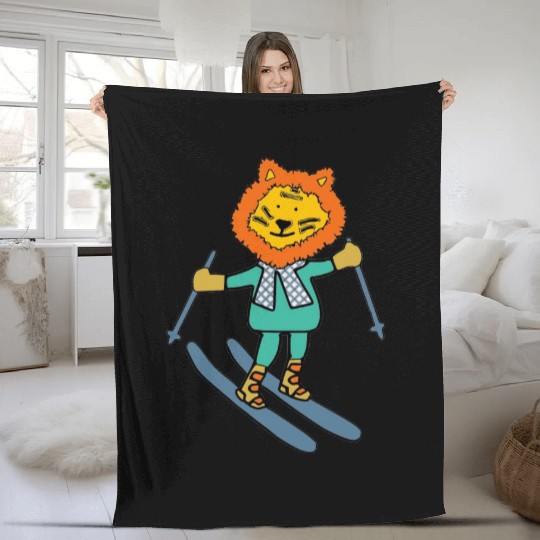 Liger skiing with fancy scarf Fleece Blankets