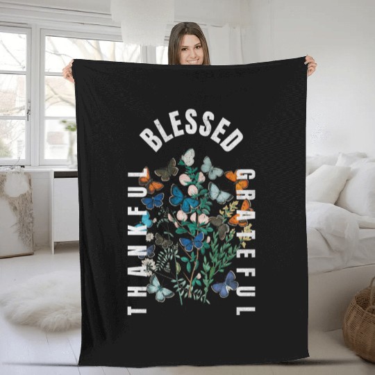 Thankful Blessed Grateful Fleece Blankets