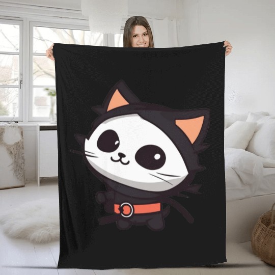Black Cat Superhero Cartoon Design Fleece Blankets