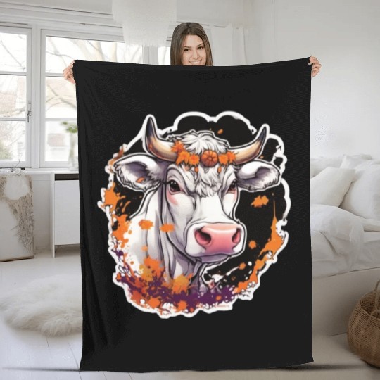 Kug Cow Halloween Cow Skull Cow Head Cows Fleece Blankets