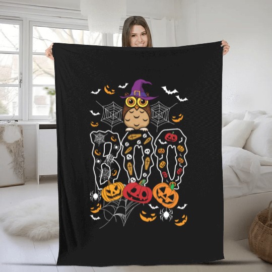 Boo Pumpkin Bat Funny Lazy Creepy Halloween Fleece Blankets