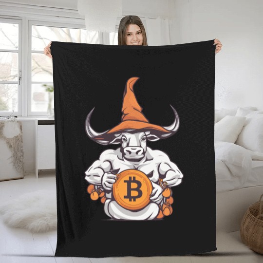 Halloween Bitcoin Wizard Bull Fleece Blankets