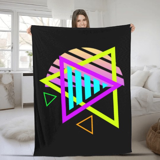 Retro sunset style 80s Fleece Blankets