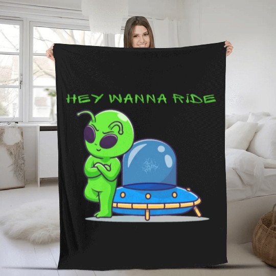 Alien with Flying Saucer Fleece Blankets
