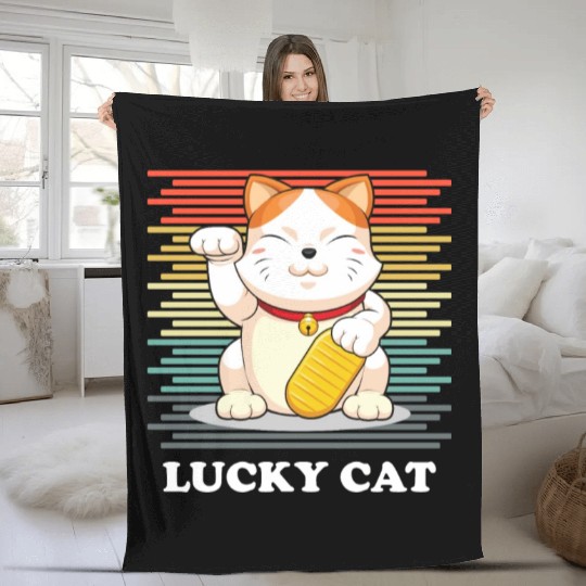 Lucky Cat - Maneki Neko Fleece Blankets