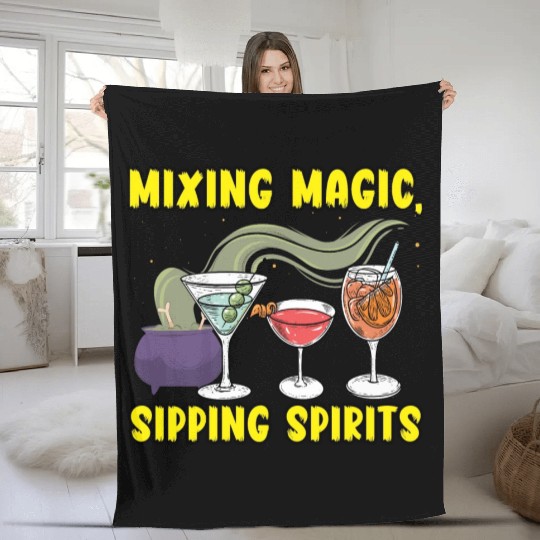Mixing Magic Sipping Spirits Bartender Halloween Fleece Blankets