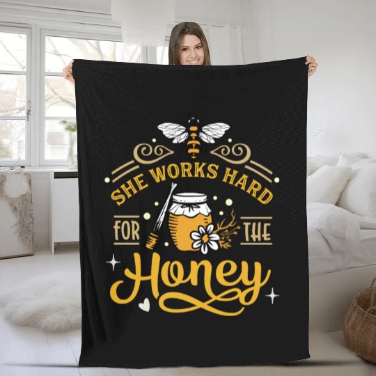 Beekeeper, Bee Hive She Works Hard for the Honey Fleece Blankets