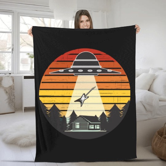 Guitar Player Funny Guitarist Electric Guitar Ufo Fleece Blankets