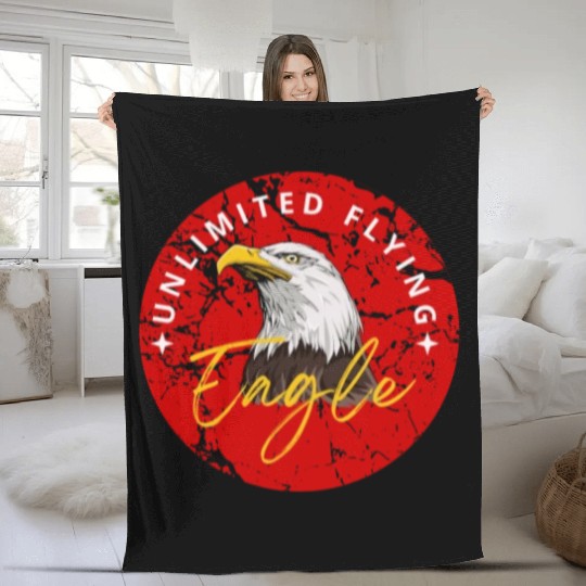 Black Red Illustrated Eagle Fleece Blankets