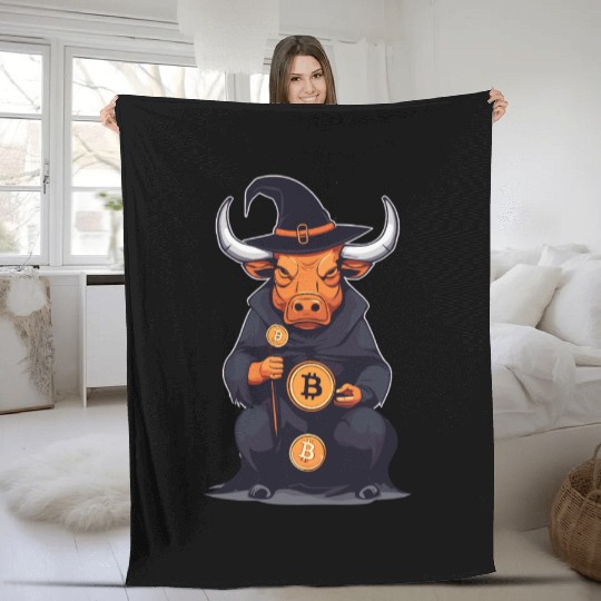 Halloween Bitcoin Wizard Bull Fleece Blankets