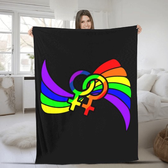 Gender lesbians logo in rainbow colors Fleece Blankets