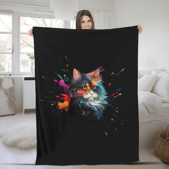 Persian Cat Realistic Animal Portrait Fleece Blankets