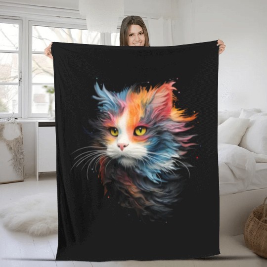 Persian Cat Masterful Animal Painting Fleece Blankets