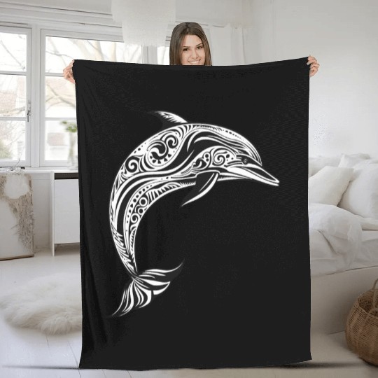 Dolphin maori design Fleece Blankets