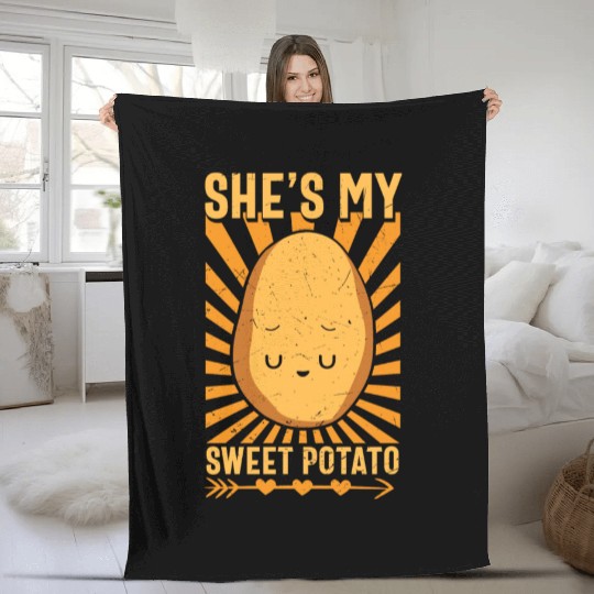 She s My Sweet Potato Funny Matching Halloween Fleece Blankets