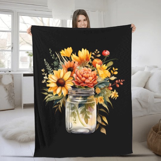 Vintage Wildflower Poster Green Botanical Wall Art Fleece Blankets