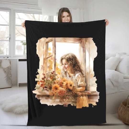 Vintage Wildflower Poster Green Botanical Wall Art Fleece Blankets