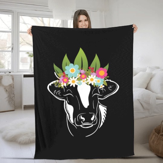 Flowers Cow Cows Farmer Fleece Blankets