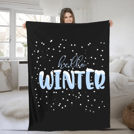 Hello winter Fleece Blankets