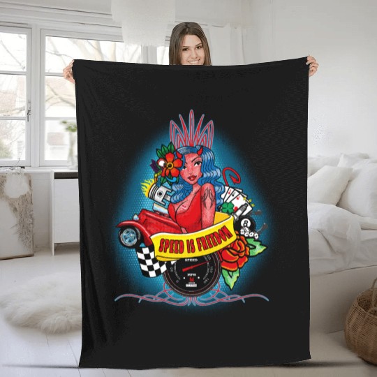 Pin up, Hot rod and Speedometer Fleece Blankets