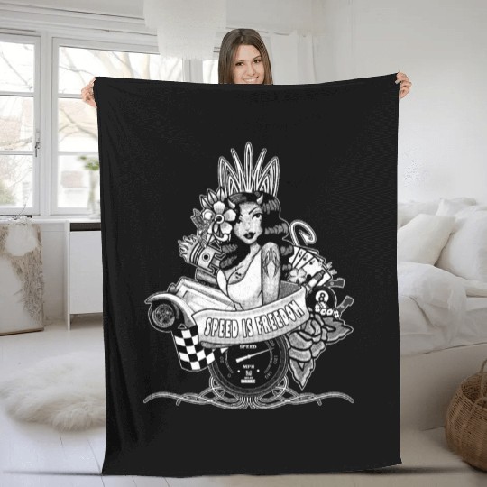 Pin up, Hot rod and Speedometer, black and white Fleece Blankets