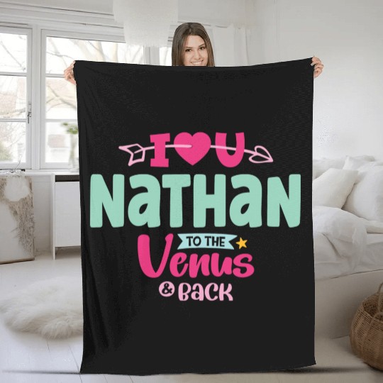 I Love You Nathan Valentines Fleece Blankets