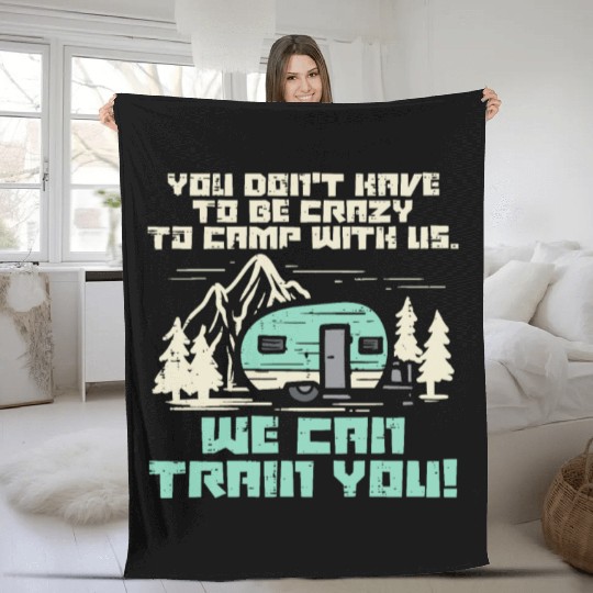 Crazy Camp With Us, Camping Van RV Camper Fleece Blankets
