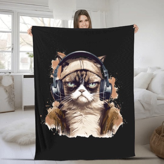 Funny Cat - grumpy face Fleece Blankets