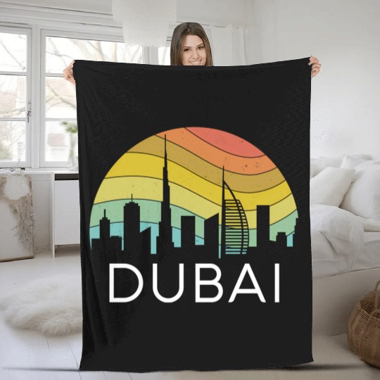 Dubai Skyline City Arab Emirates Uae Arcihtecture Fleece Blankets