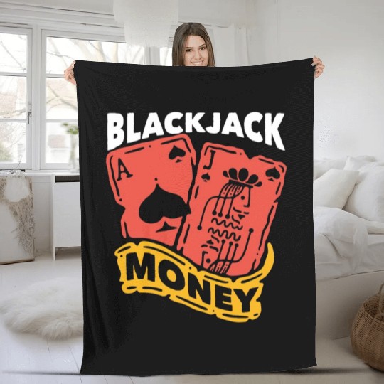 Classic Blackjack Money Casino Card Game Dealer Fleece Blankets