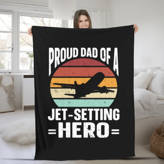 Flight Attendant Dad Airplane Flight Attendant Fleece Blankets