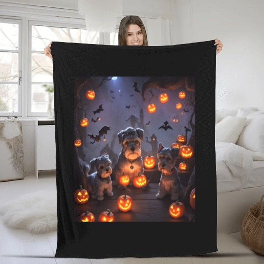 Schnauzer Hallooween Spooktacular Fleece Blankets