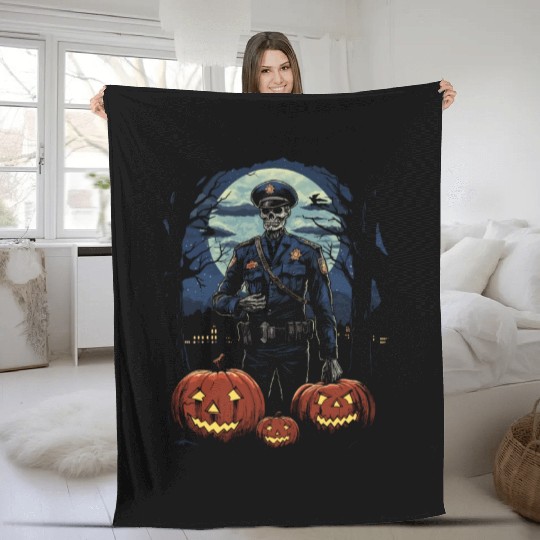 Creepy Zombie Cop Undead Police Halloween Officer Fleece Blankets
