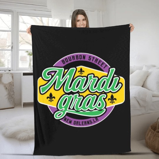 Mardi Gras Bourbon Street Fleece Blankets