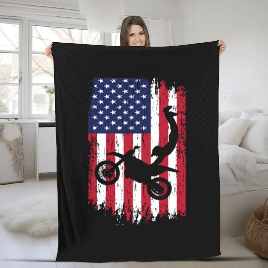 Supercross Freestyle Motocross American Flag Fleece Blankets