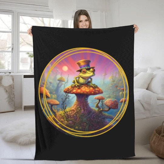 Psychedelic Frog with a Hat Fleece Blankets