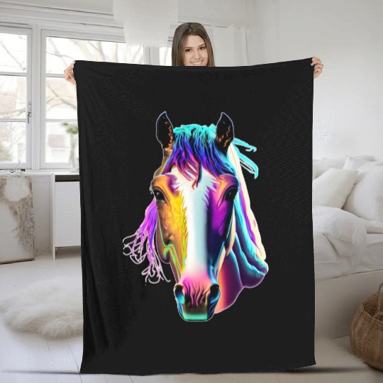 Neon Horse Fleece Blankets
