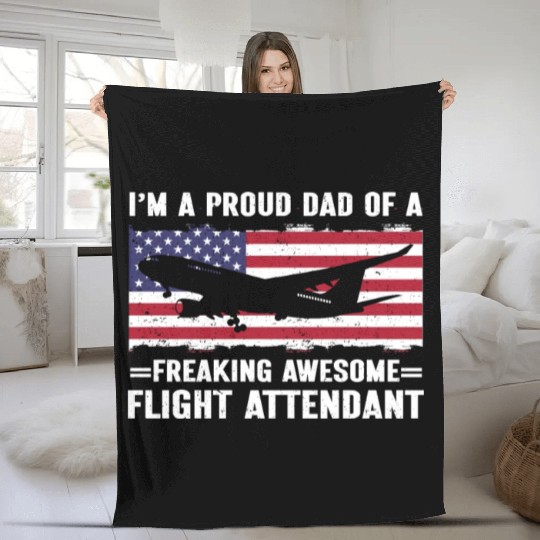 Flight Attendant Dad Airplane Flight Attendant Fleece Blankets